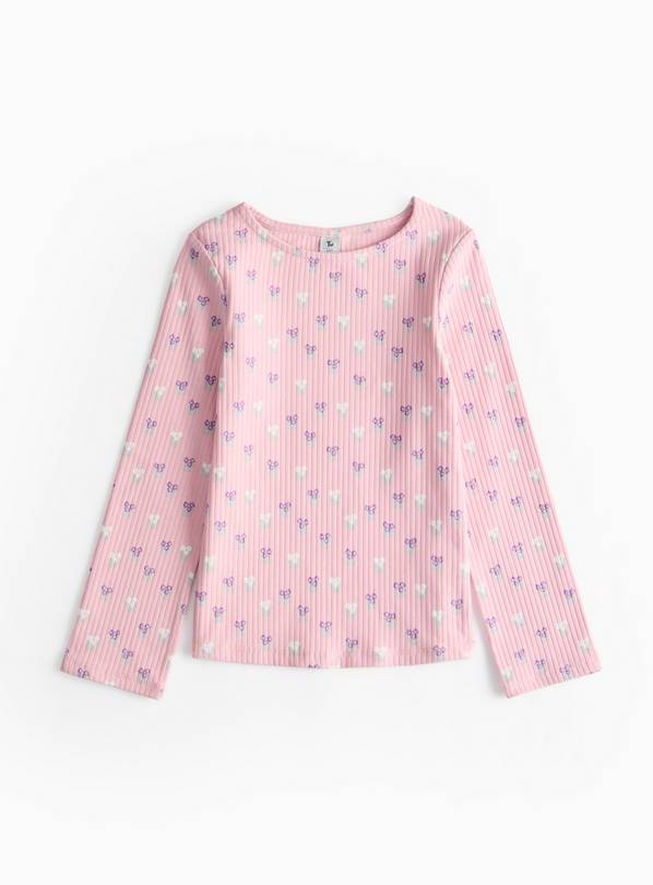 Pink Ribbed Ditsy Print Long Sleeve Top 5 years